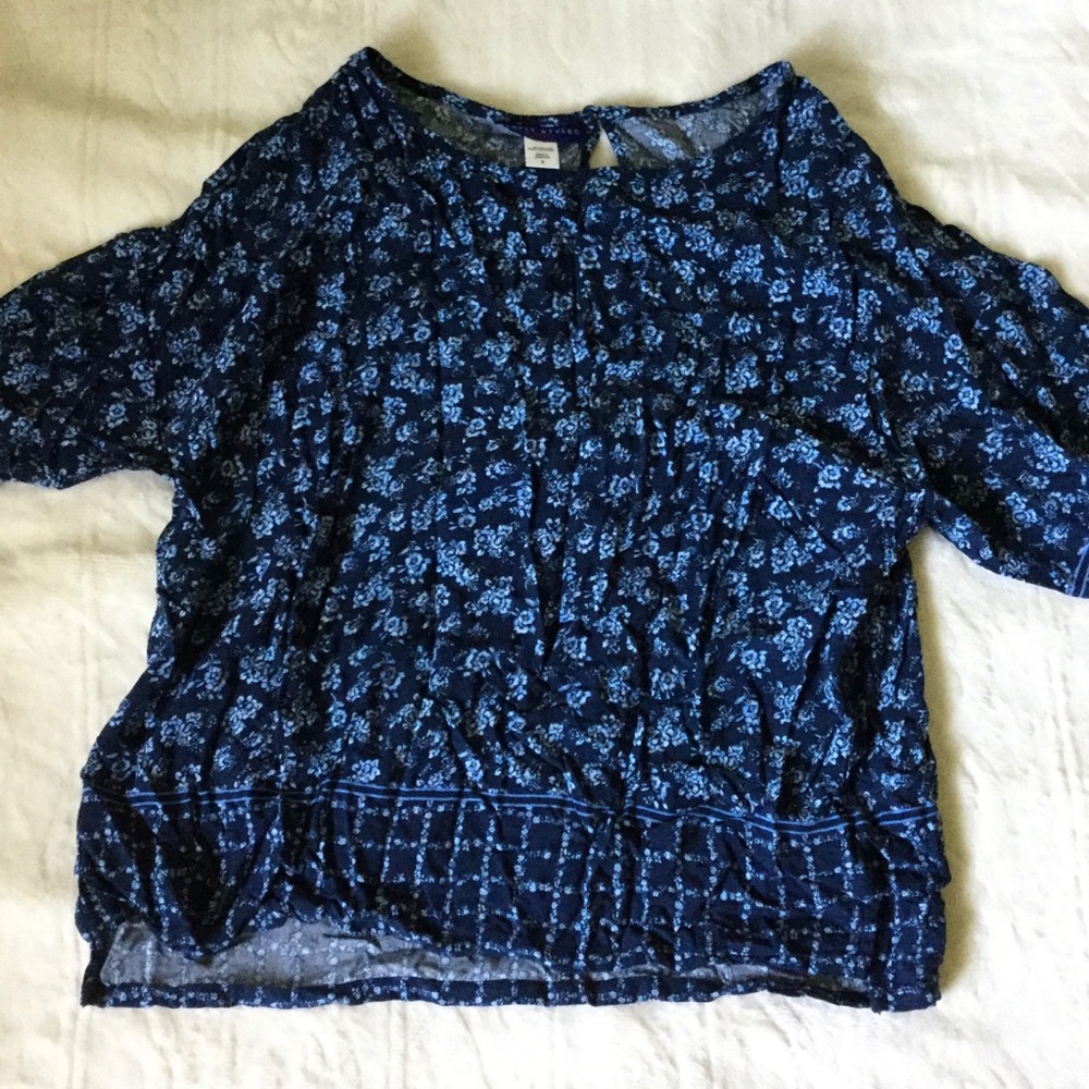 Blue Floral Blouse 3/4 Sleeve